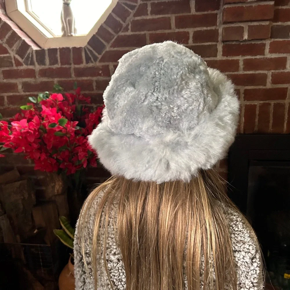 Alpaca Fur Cossack Hat & Detachable Collar Set Gray Peruvian Soul Women Girls